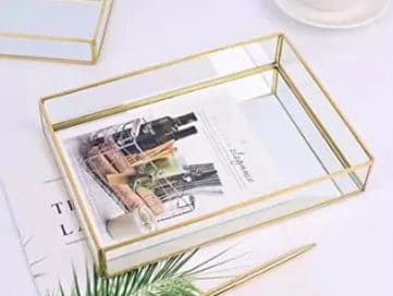 Acrylic Safe Glass Dish Tray Gold Borders